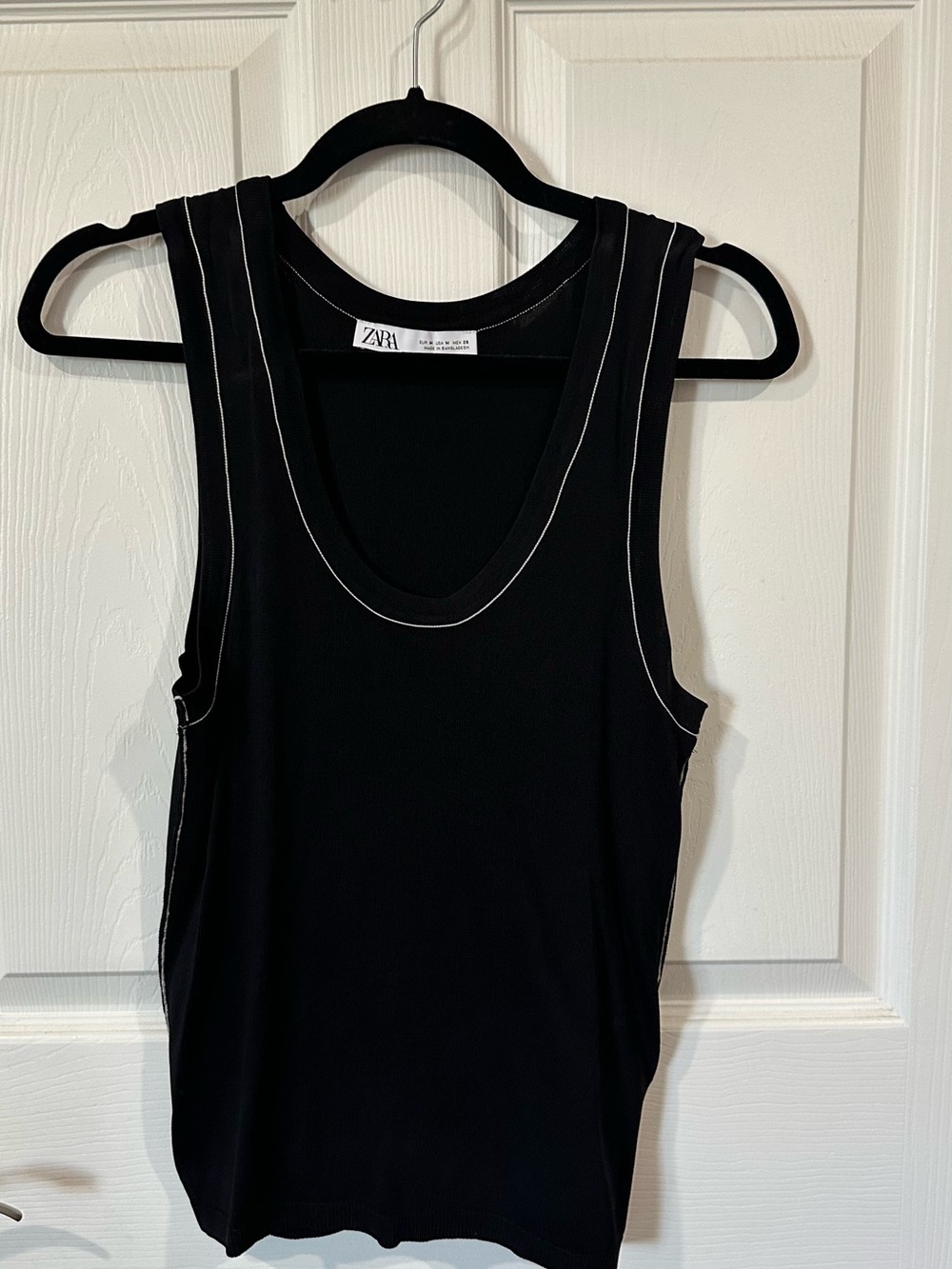 Zara Black Tank Top with White Contrast Stitching